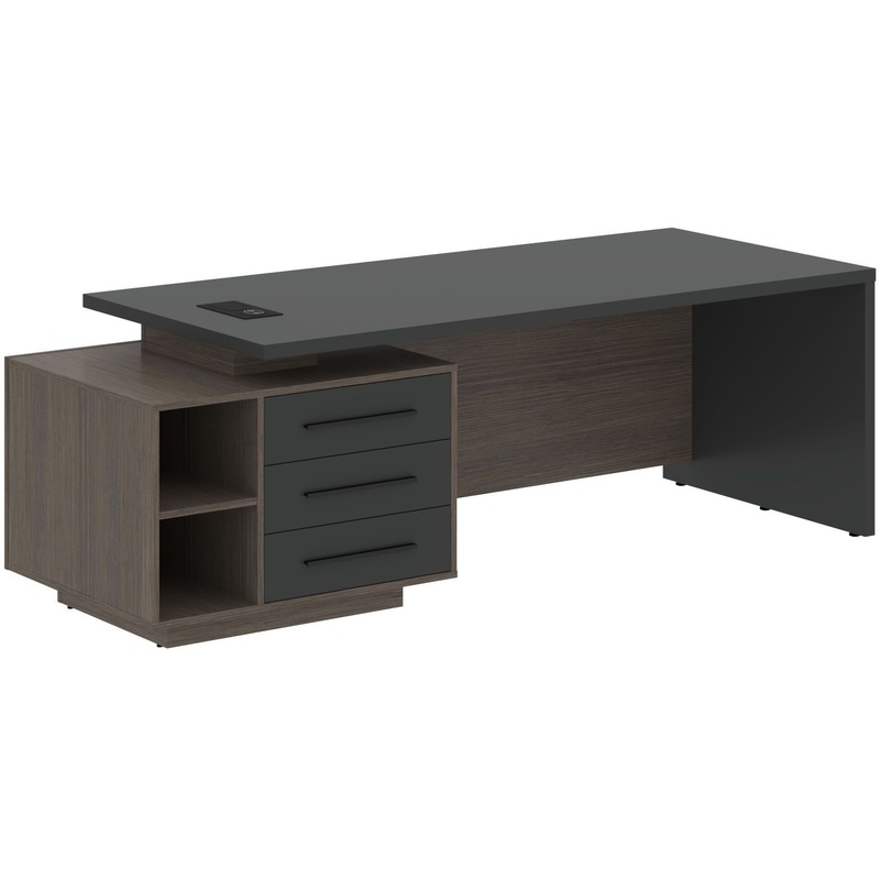 Изображение товара Стол руководителя левый (яшма чёрный/дуб сильвер, 1200х750х1200 мм)