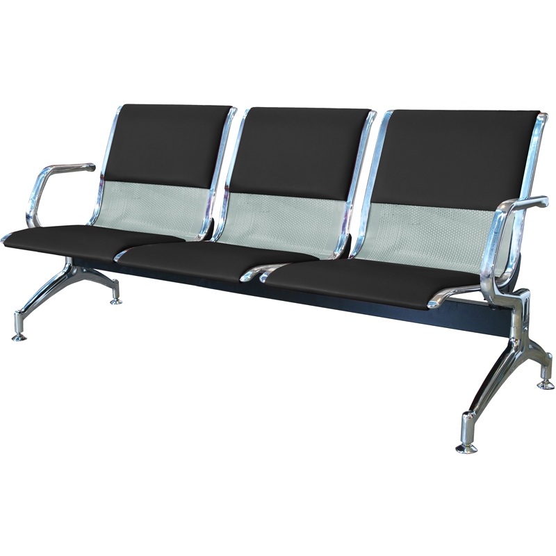 Изображение товара Многоместная секция Флайт 3 места из искусственной кожи и металла