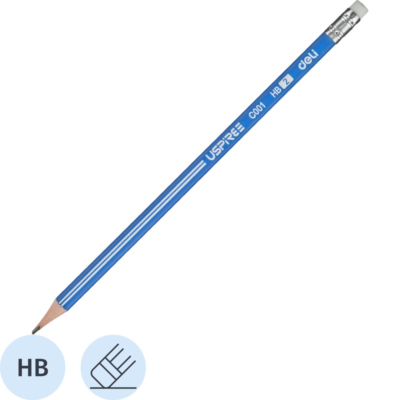 Изображение товара Карандаш чернографитный HB с ластиком Deli Uspire заточенный трехгранный