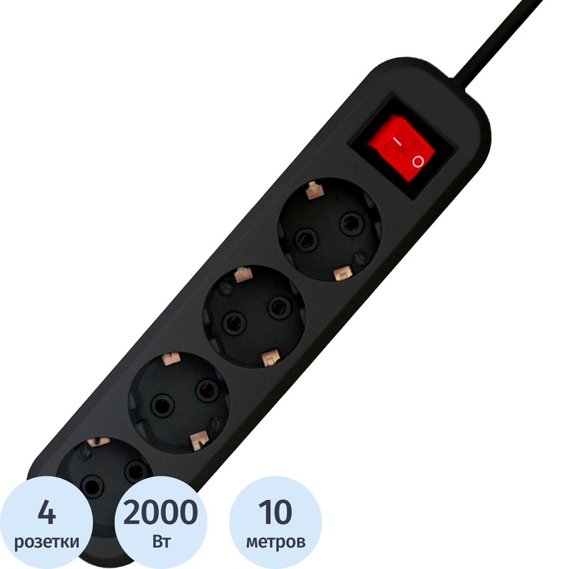 Изображение товара Сетевой фильтр PROGIX SF4PB10 на 3 розетки и 2 USB, длина 10 м, защита от перегрузки и короткого за