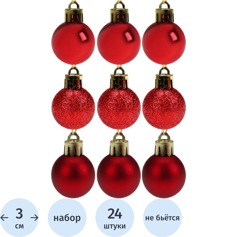 Изображение товара Набор ёлочных шаров Miland Новогоднее настроение 24 шт красный диаметр 3 см