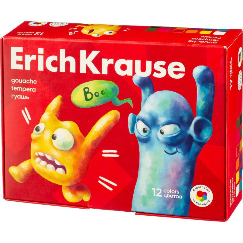 Изображение товара Гуашь Erich Krause Jolly Friends 12 цветов по 20 мл