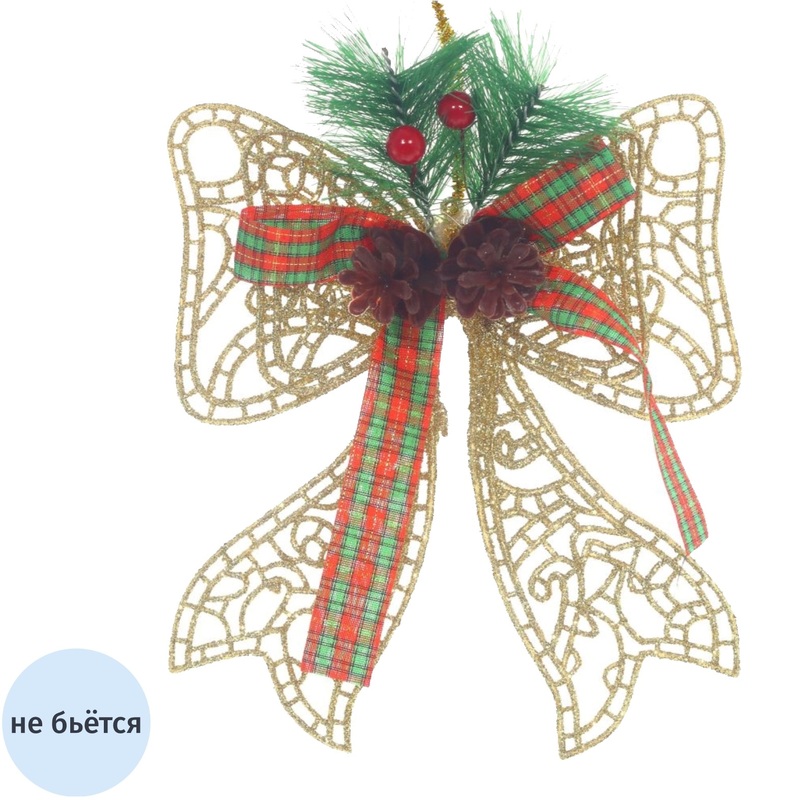Изображение товара Новогоднее украшение на ёлку Бант золотистого цвета