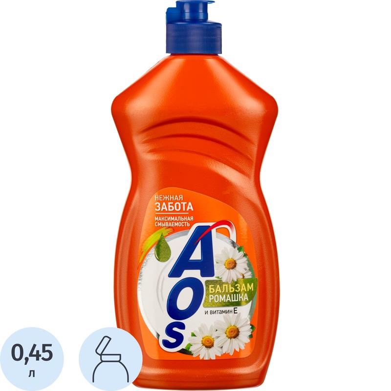 Изображение товара Средство для мытья посуды AOS Ромашка и Витамин Е гель 0.45 л