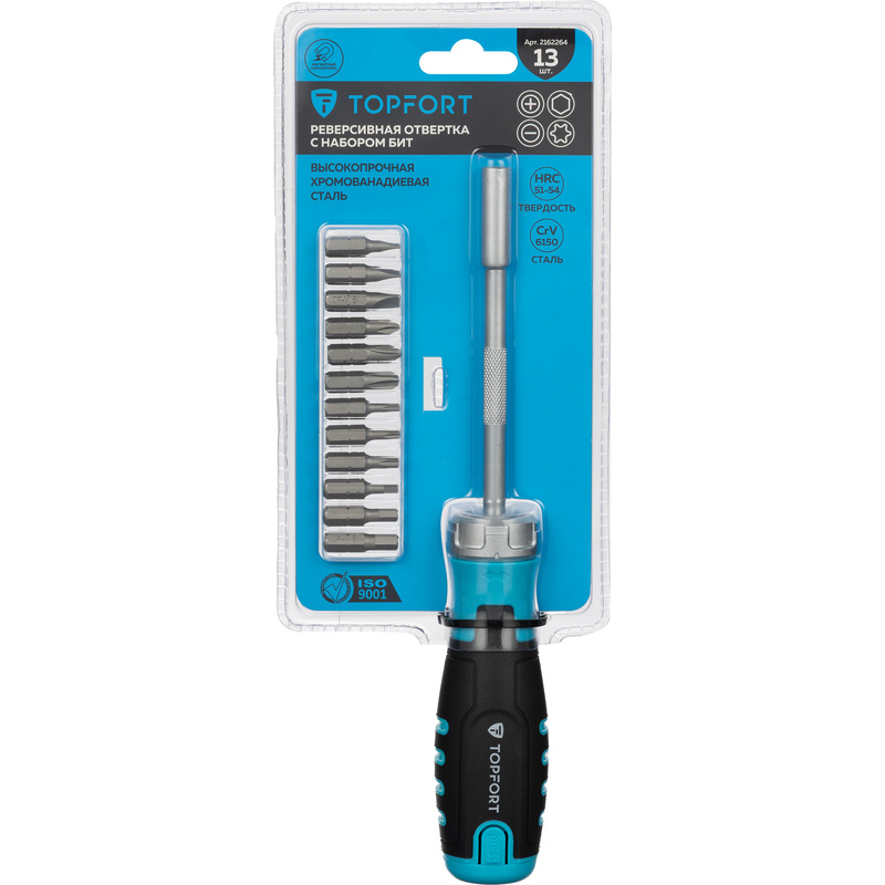 Изображение товара Реверсивная отвертка TOPFORT с трещоткой и битами 13 предметов набор инструментов