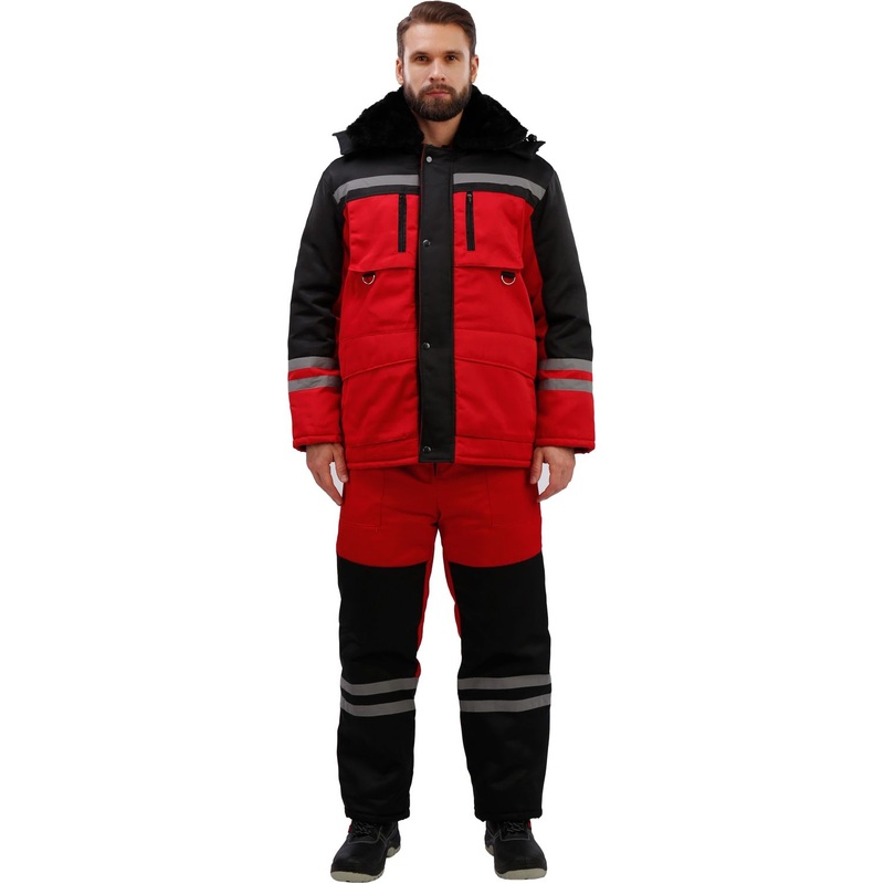 Изображение товара Костюм рабочий зимний мужской з03-КПК с СОП красный/черный (размер 44-46, рост 170-176)