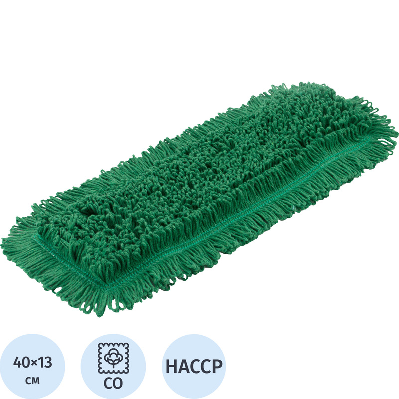Изображение товара Насадка МОП для швабры-флаундера (плоской) A-VM хлопок 40x13 см зелёная