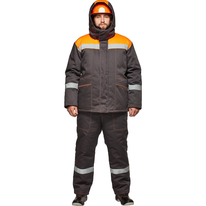 Изображение товара Костюм рабочий зимний мужcкой з45-КПК с СОП серый/оранжевый (размер 52-54, рост 194-200)