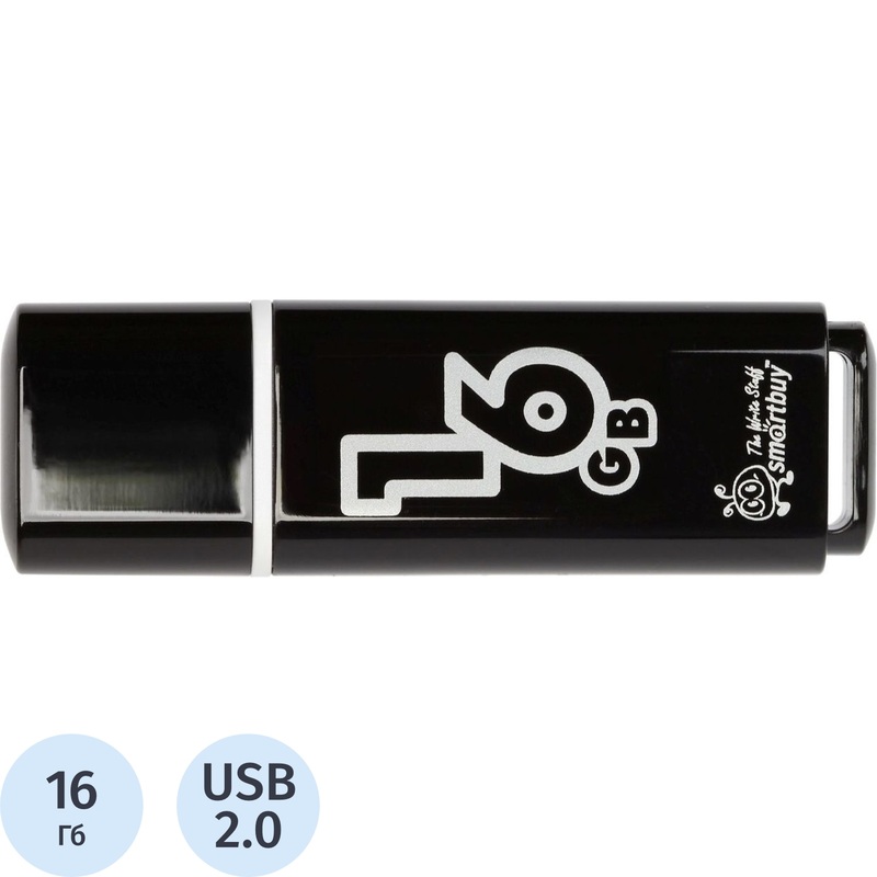 Изображение товара Флешка USB 2.0 16 ГБ SmartBuy Glossy чёрная SB16GBGS-K