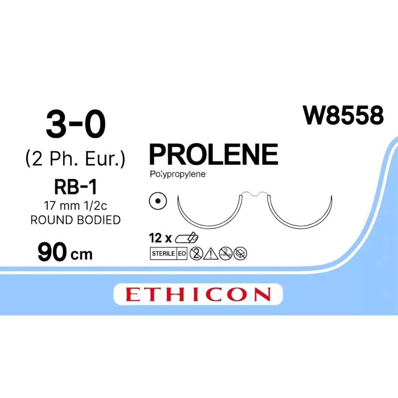 Изображение товара Шовный материал Пролен 3/0 90 см колющая игла 17 мм x 2 1/2 W8558 12 штук
