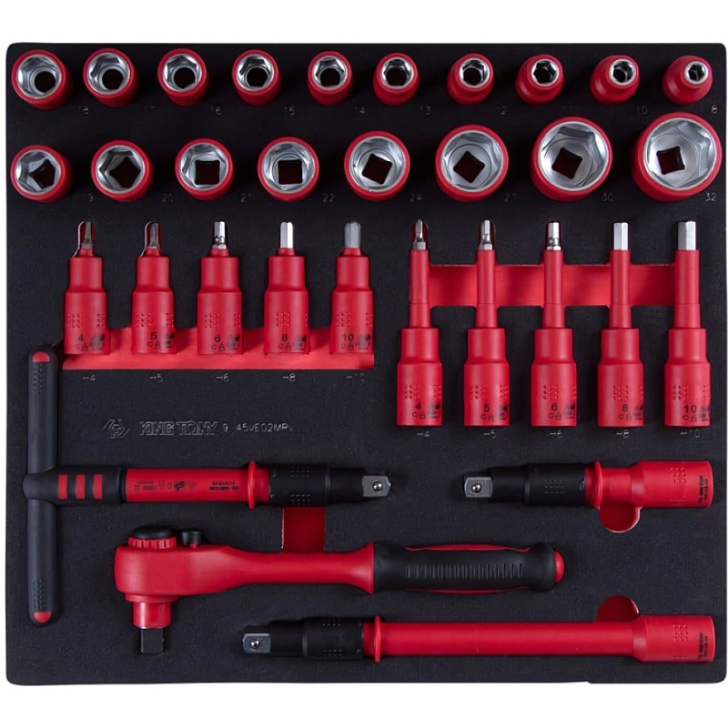 Изображение товара King Tony набор торцевых головок 1/2 32 предмета диэлектрических 포함 8 32 мм 9-45VE02MRV
