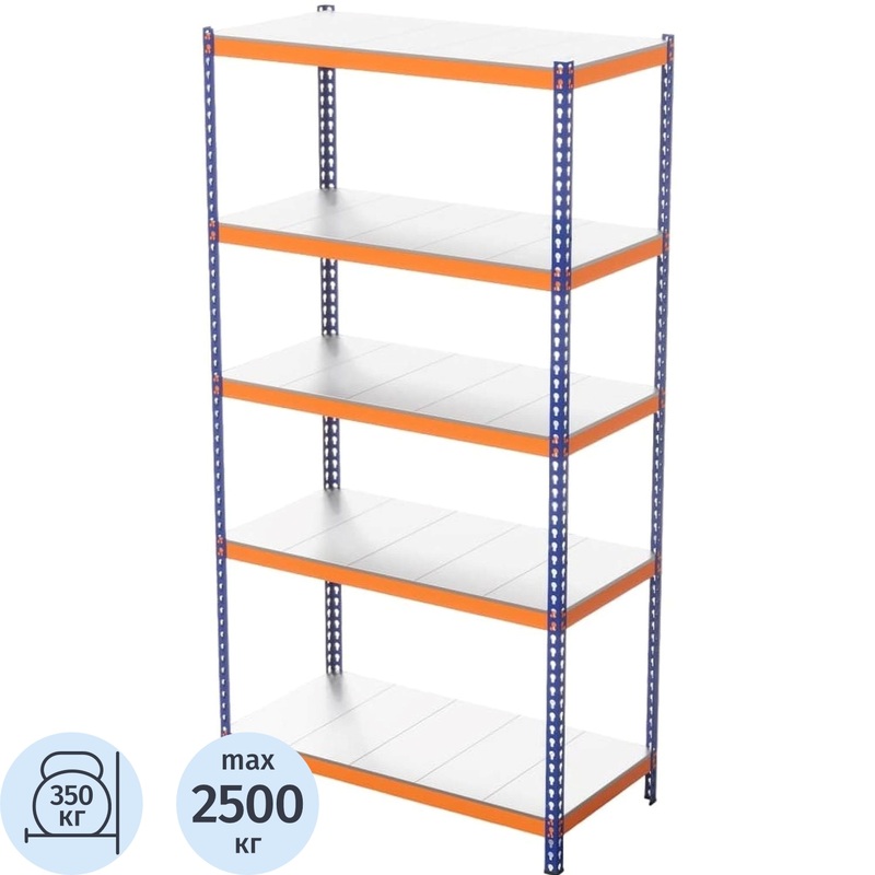 Изображение товара Металлический оцинкованный стеллаж Профи-Т 5 полок 1240х770х2500мм грузоподъемностью 2500 кг