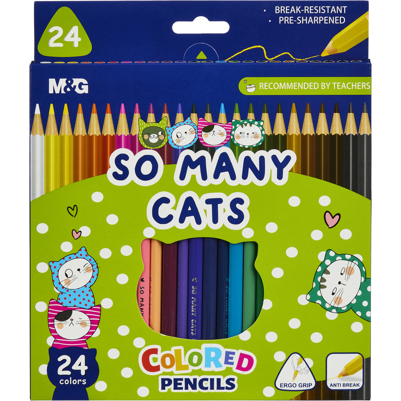 Изображение товара Цветные карандаши M&G So Many Cats 24 шт трёхгранные для творчества