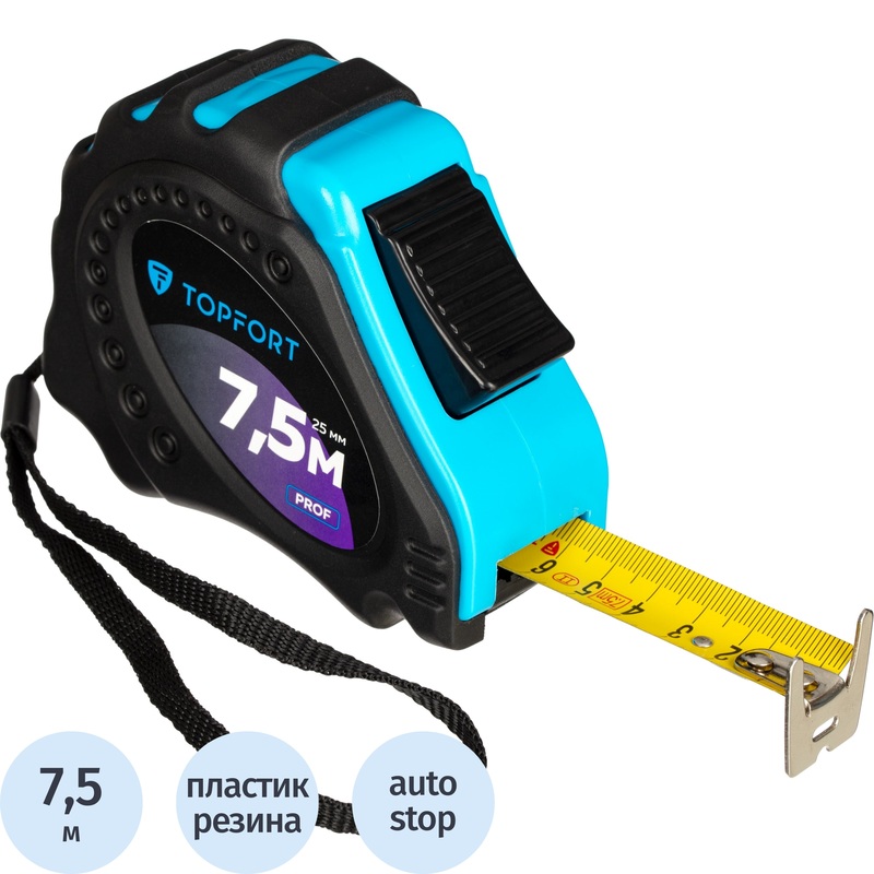 Изображение товара Рулетка строительная Topfort Prof 7.5 м х 25 мм с автостопом