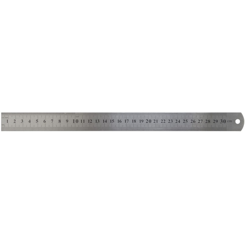 Изображение товара Линейка металлическая 300 мм FIT IT двойная шкала отверстие для подвешивания