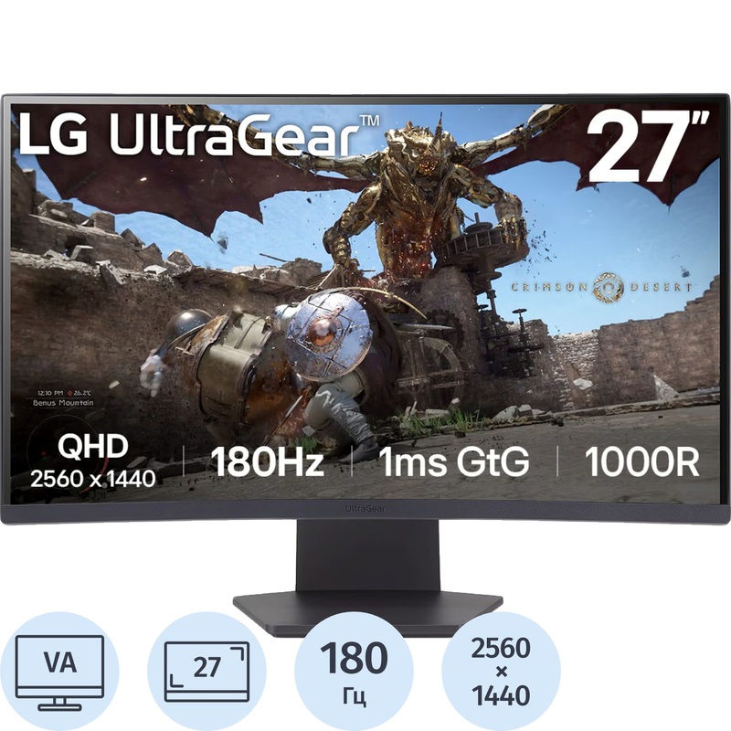 Изображение товара Геймерский монитор LG 27GS60QC-B 27'' с изогнутым экраном и HDR