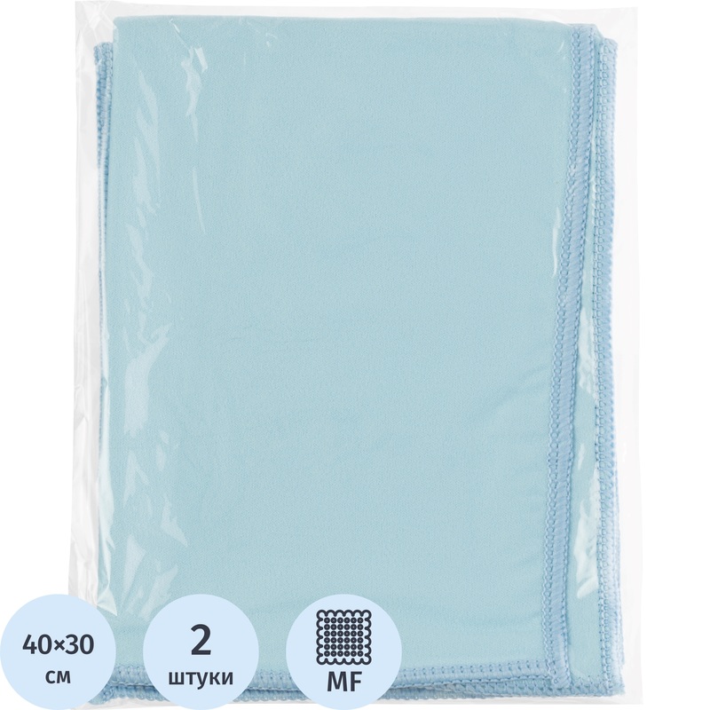 Изображение товара Салфетки хозяйственные Hq Profiline микрофибра 40x30 см 170 г/кв.м голубые (2 штуки в упаковке)