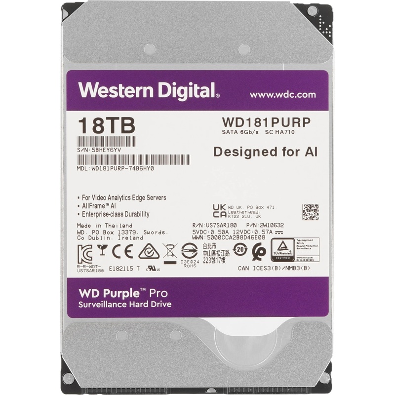 Изображение товара Жесткий диск Western Digital WD181PURP 18 ТБ SATA для видеонаблюдения и круглосуточных систем
