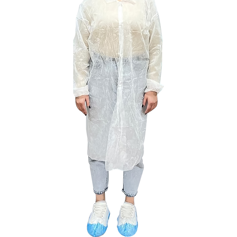 Изображение товара Одноразовый процедурный халат белый на кнопках XXL 10 штук в упаковке