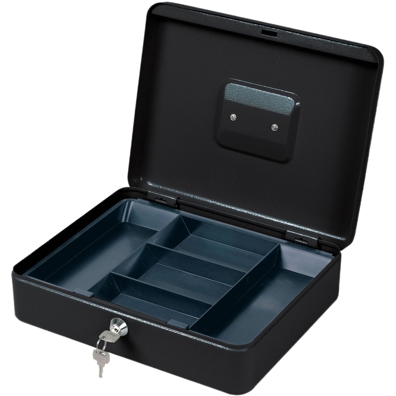 Изображение товара Денежный ящик черный 240х300х90 мм с механическим замком и съемным лотком