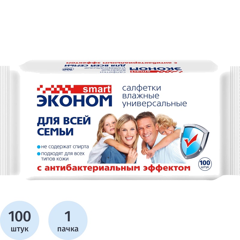 Изображение товара Антибактериальные влажные салфетки Эконом smart 100 листов