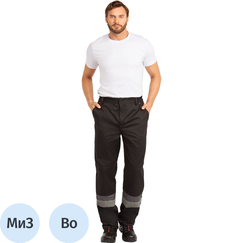 Изображение товара Мужские рабочие летние брюки Ларга (л43) черные с защитными элементами и регулируемым поясом