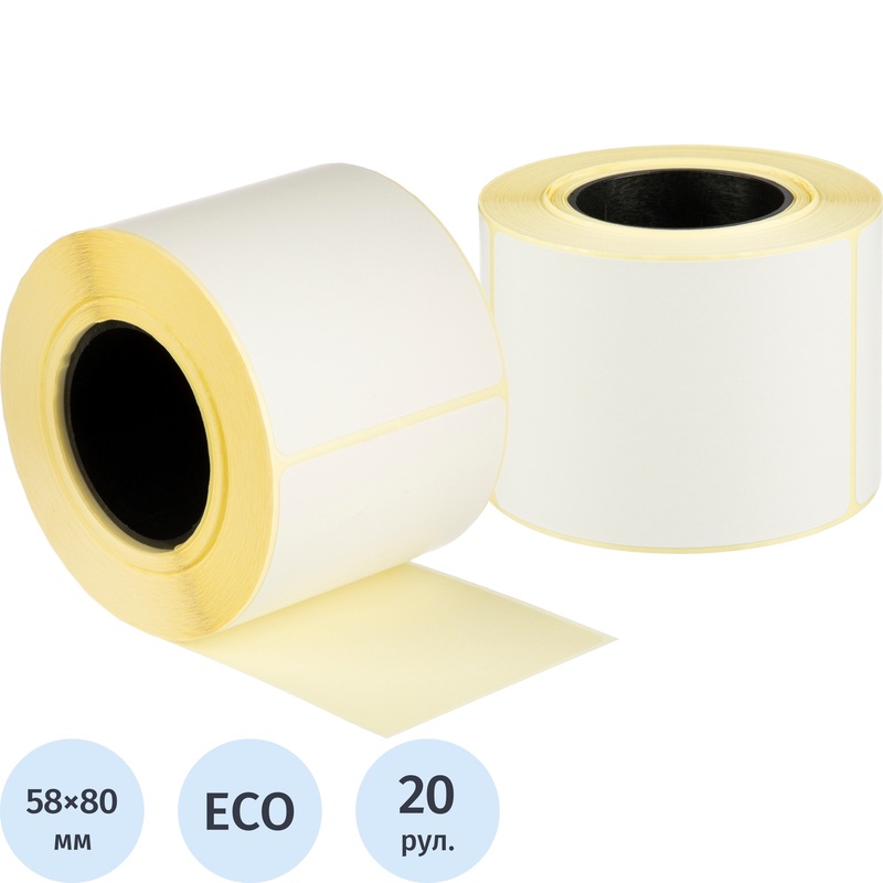 Изображение товара Термоэтикетки 58x80 мм Эко 40 мм диаметр втулки (20 рулонов по 1000 этикеток)