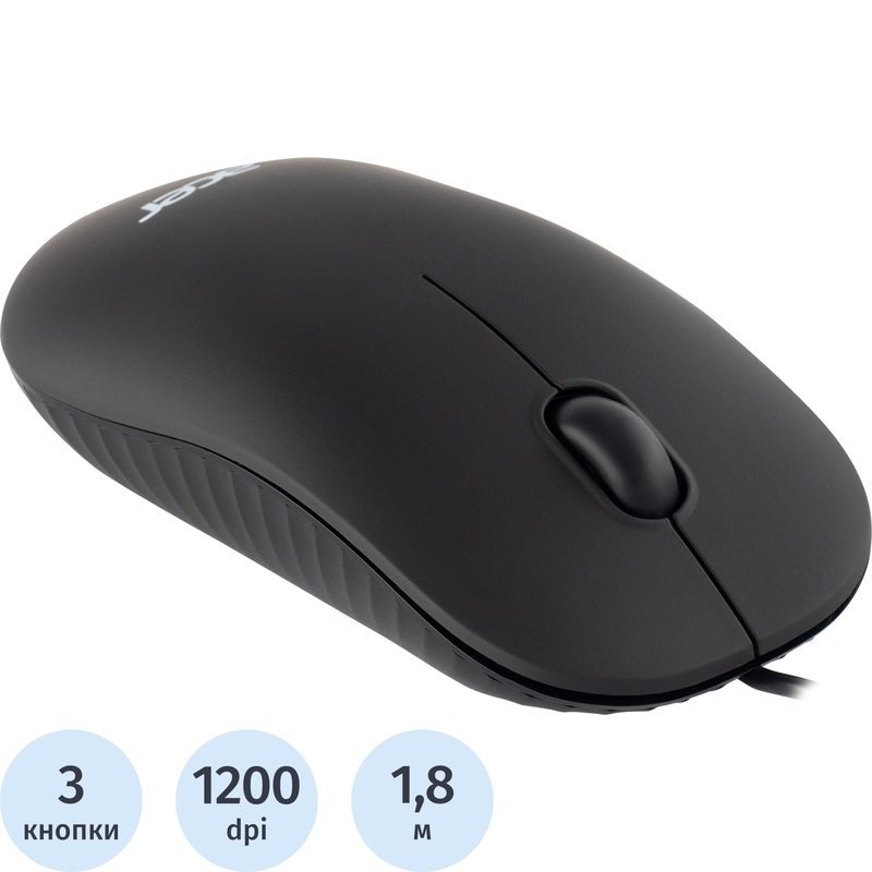 Изображение товара Проводная мышь Acer OMW122 черная 1200 dpi USB для ПК