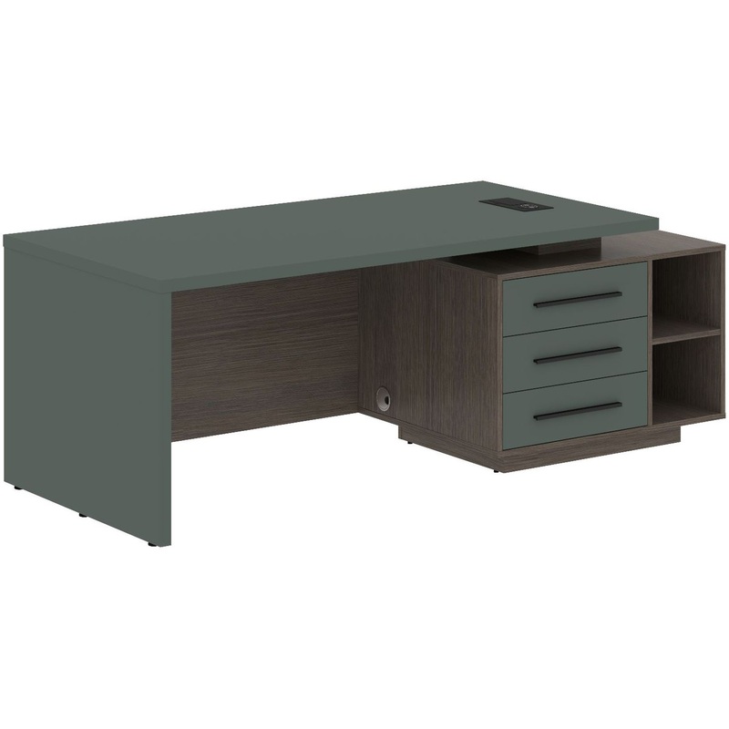 Изображение товара Стол руководителя Velion нефрит/дуб сильвер 2100x900x750 мм, с розеточным блоком