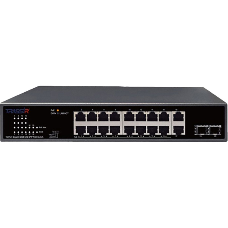 Изображение товара Коммутатор Trassir TR-NS14202S-185-16POE Ethernet PoE неуправляемый 16 портов
