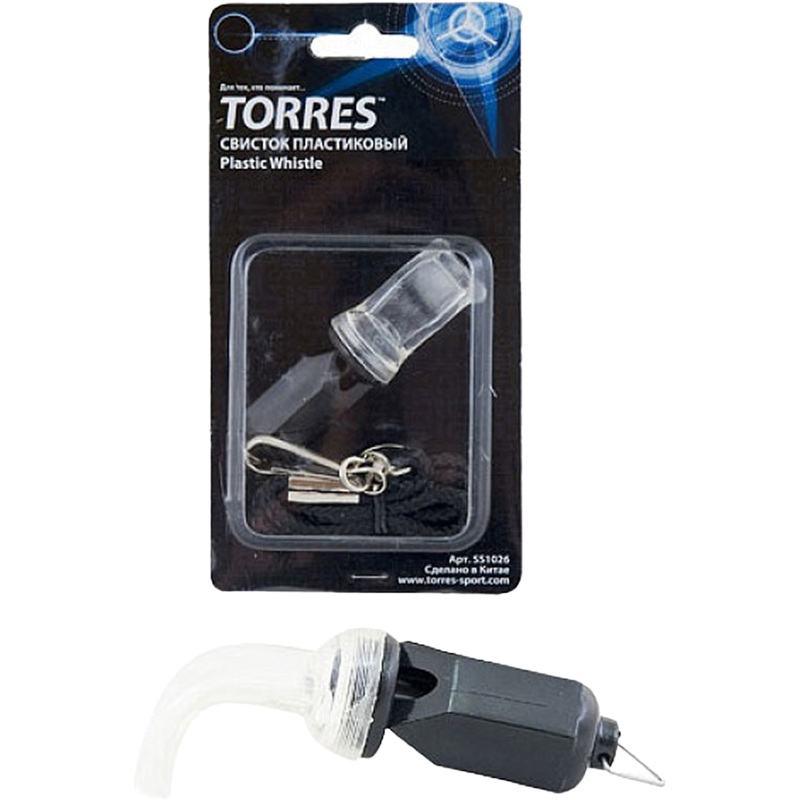 Изображение товара Пластиковый свисток TORRES без шарика, со шнурком и карабином