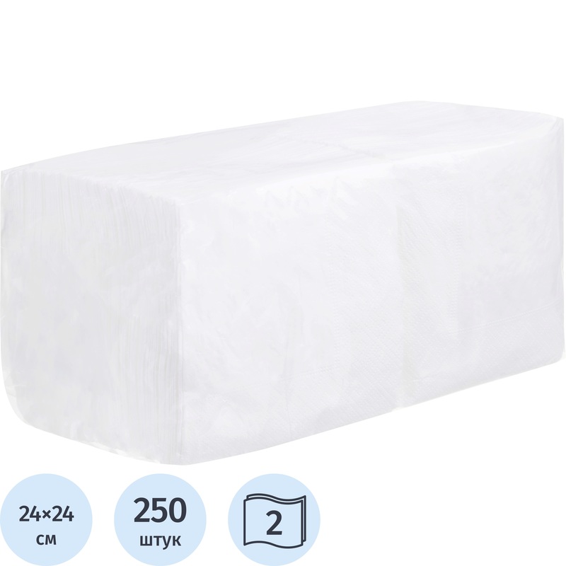 Изображение товара Бумажные салфетки Zelpaper 2-слойные 24x24 см белые 250 листов