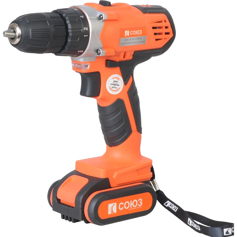 Изображение товара Дрель-шуруповёрт ударная аккумуляторная Союз ДШС-14-2К-ПРОМО 2 АКБ х Li-ion (14.4В, 1.5 Ач)+ЗУ в кейсе