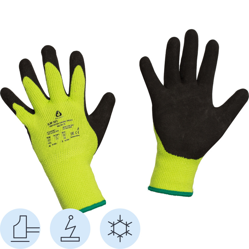 Изображение товара Перчатки рабочие Jeta Safety Viking Frost акриловые с латексным покрытием зелёные/чёрные (10 класс вязки, размер XL)
