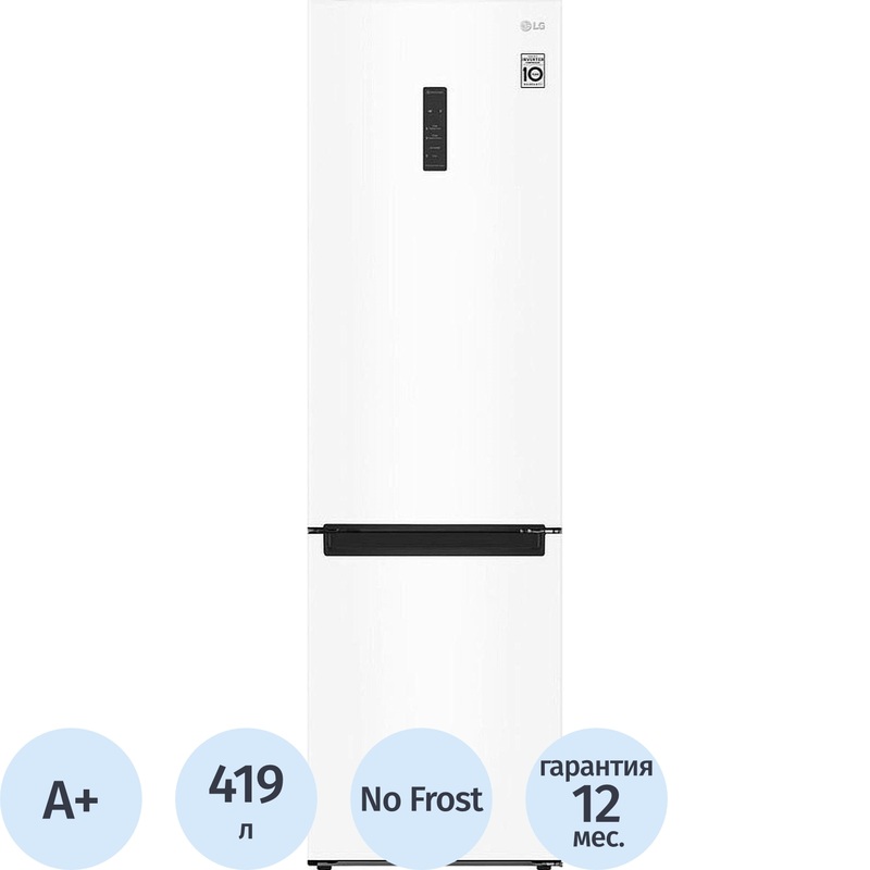 Изображение товара Двухкамерный холодильник LG GA-B509LQYL белый с no frost и инверторным компрессором