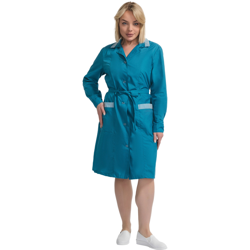 Изображение товара Халат для горничных и уборщиц у01-ХЛ с длинным рукавом бирюзовый 44-46 Россия