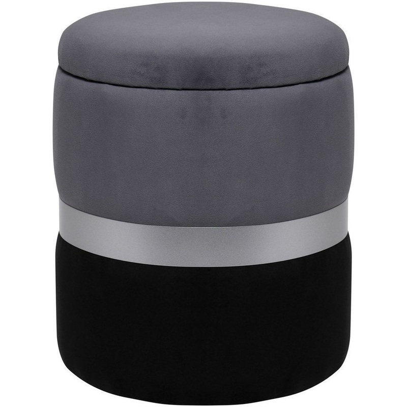 Изображение товара Пуф Аризона с ящиком для хранения серый/черный/серебро (велюр, 360x360x420 мм)