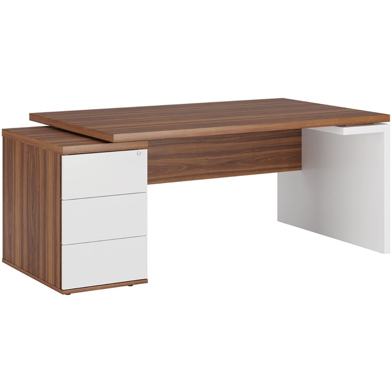 Изображение товара Стол руководителя Zion T 114 с тумбой орех/белый 1820х1000х740 мм