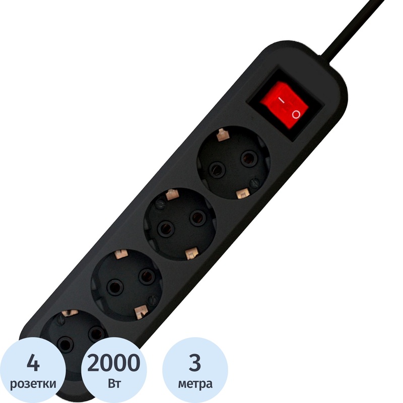 Изображение товара Сетевой фильтр PROGIX SF4PB3 на 3 розетки и 2 USB, 10 метров, защита от перегрузки