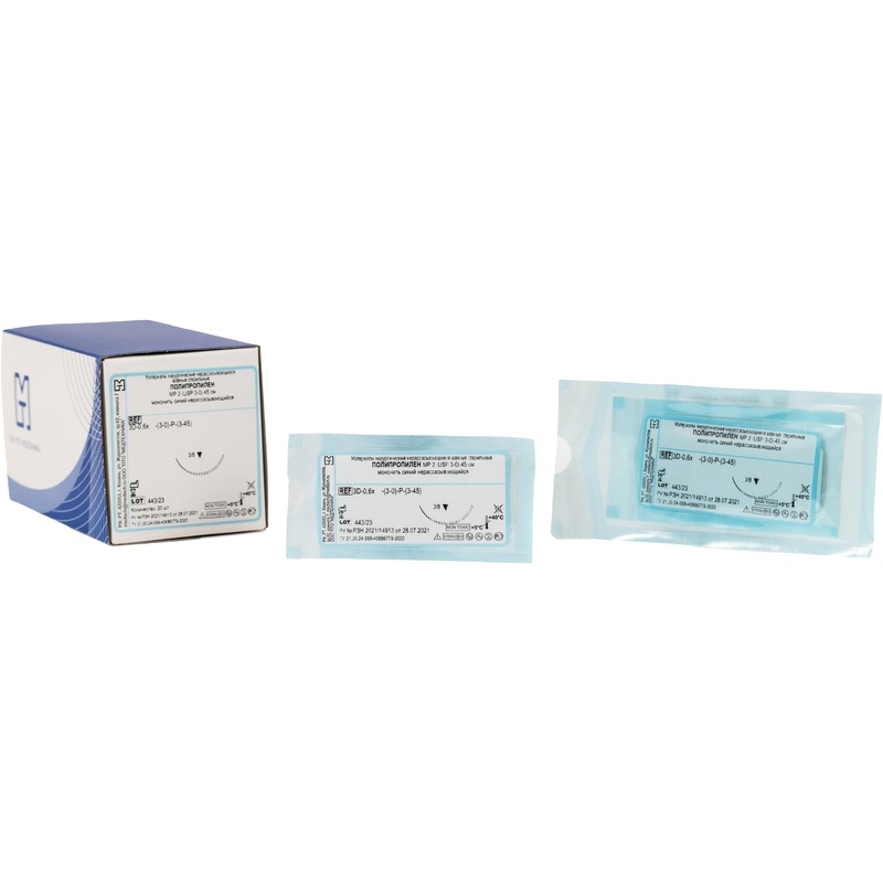 Изображение товара Шовный материал полипропилен 3/0 с режущей иглой 24 мм 3/8 20 шт