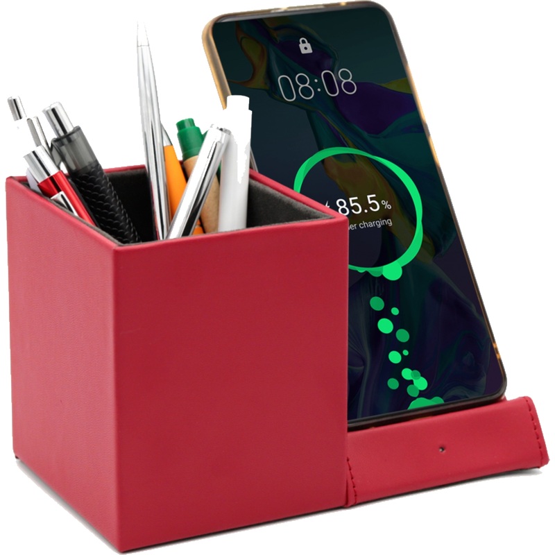 Изображение товара Подставка-органайзер Elegans с беспроводной зарядкой красная 16.6x9.9x10.3 см