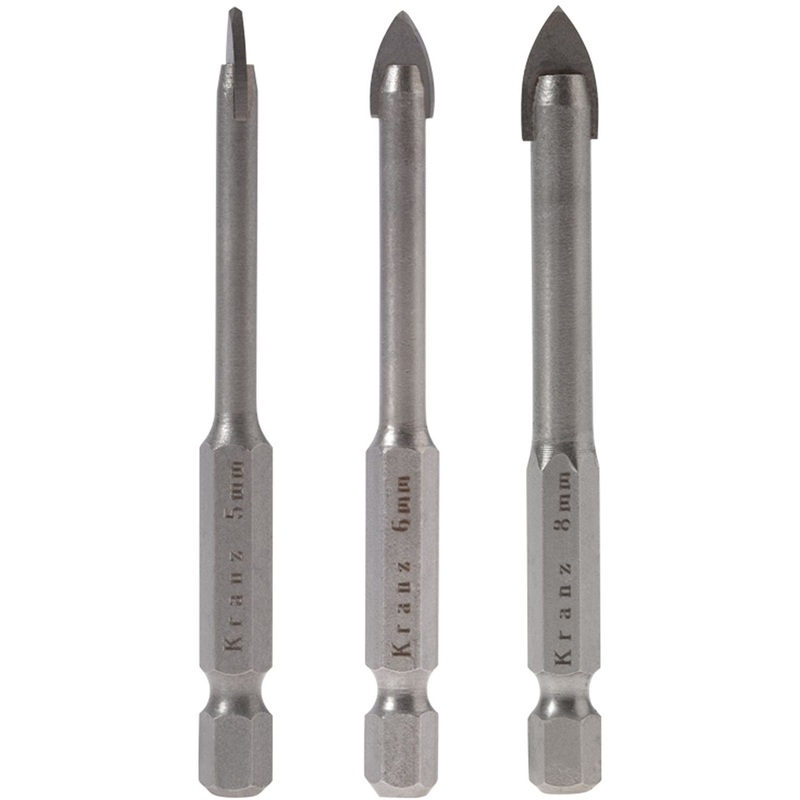 Изображение товара Набор свёрл копьевидных Kranz для керамики и стекла 5-8 мм 3 шт