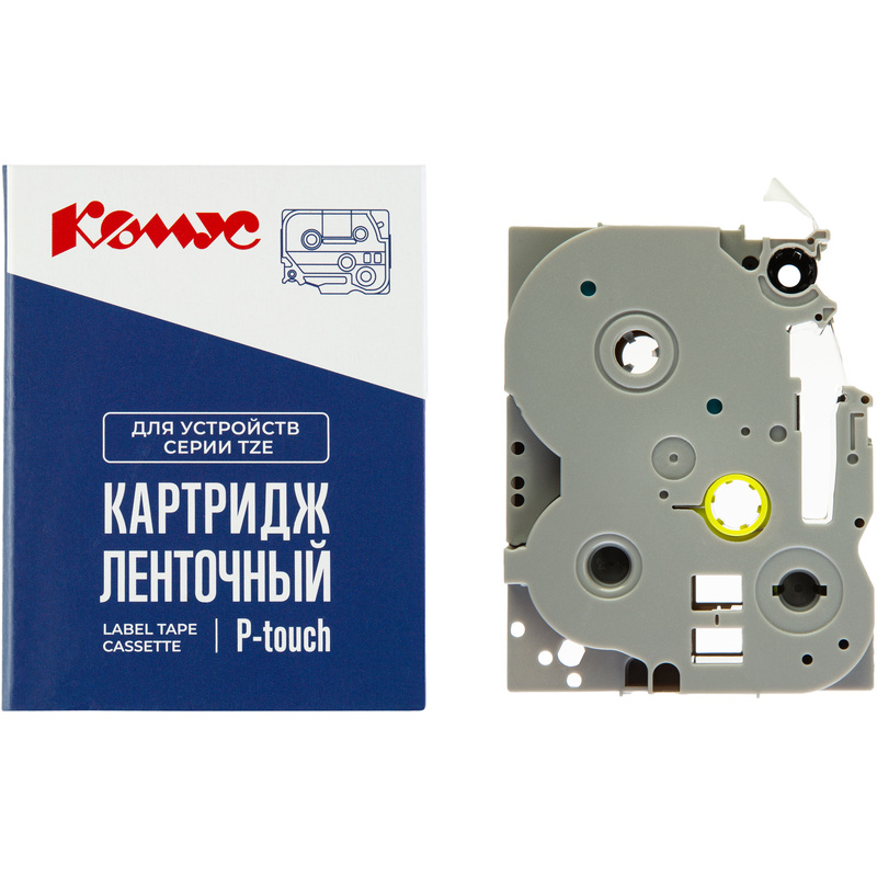Изображение товара Картридж Комус TZE-135 для принтера Brother 12 мм 8 м прозрачный с белым шрифтом