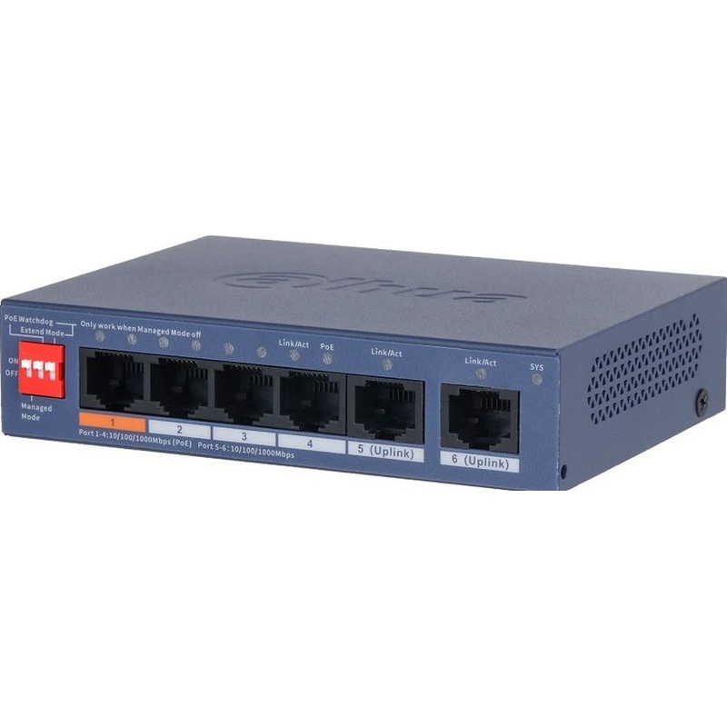 Изображение товара Коммутатор Dahua DH-CS4006-4GT-60-V2 управляемый с PoE 4 порта гигабит