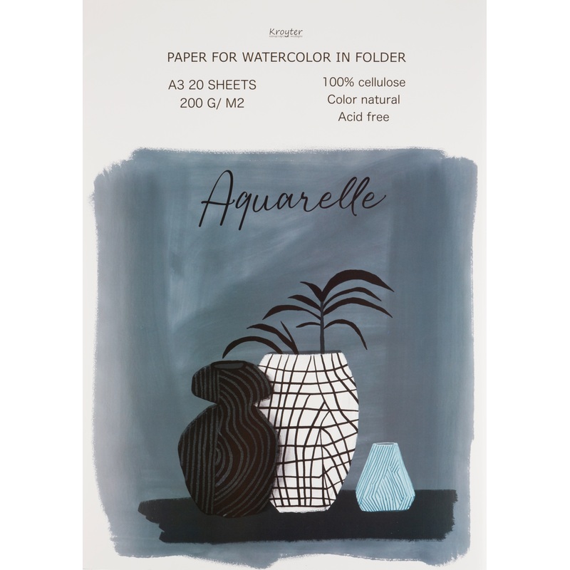 Изображение товара Папка для акварели Kroyter Проф А3 20 листов белая бумага 200 г/м2