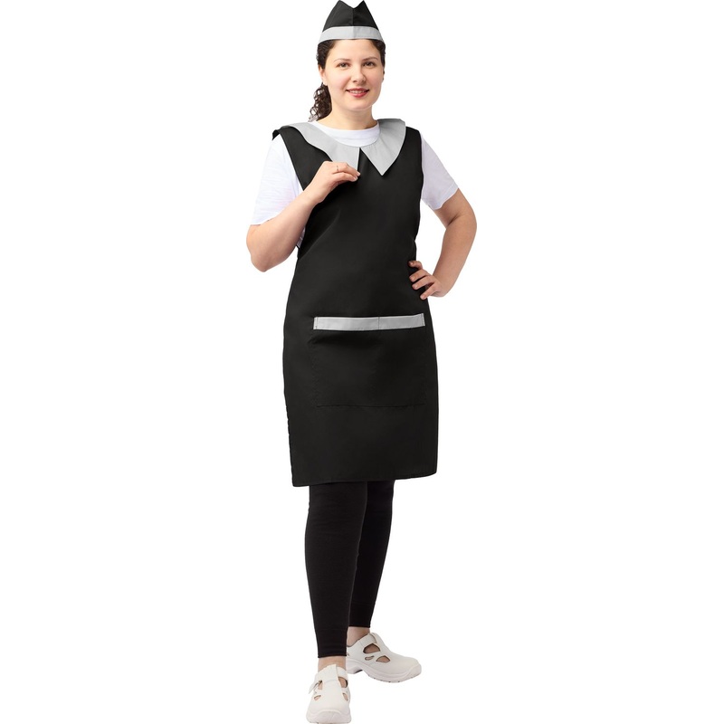 Изображение товара Фартук-сарафан для торговли с пилоткой Маркет Профи универсальный черный/серый