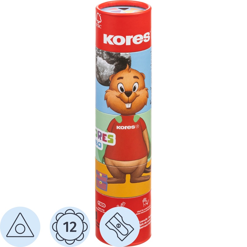 Изображение товара Карандаши цветные Kores Jumbo 12 карандашей 12 цветов трёхгранные (утолщённые)