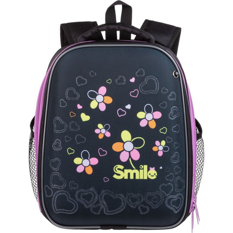 Изображение товара Школьный ранец Комус Класс Light Smile черный с цветочным рисунком