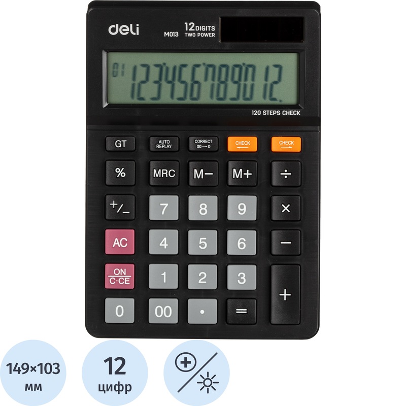 Изображение товара Настольный 12-разрядный калькулятор Deli Touch EM01320 черный с функцией процента