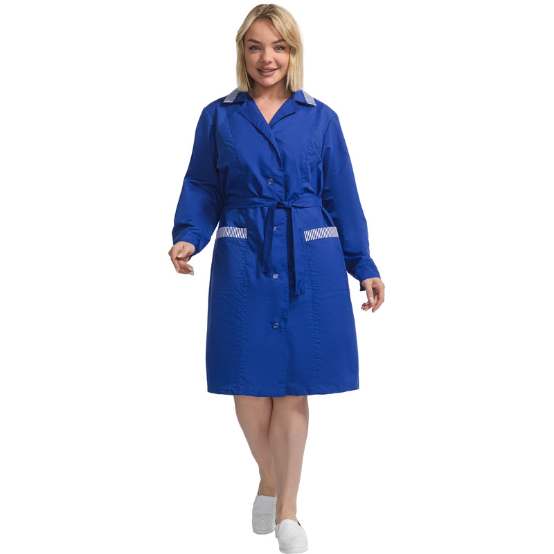 Изображение товара Халат для горничных и уборщиц у01-ХЛ с длинным рукавом васильковый (размер 60-62, рост 158-164)